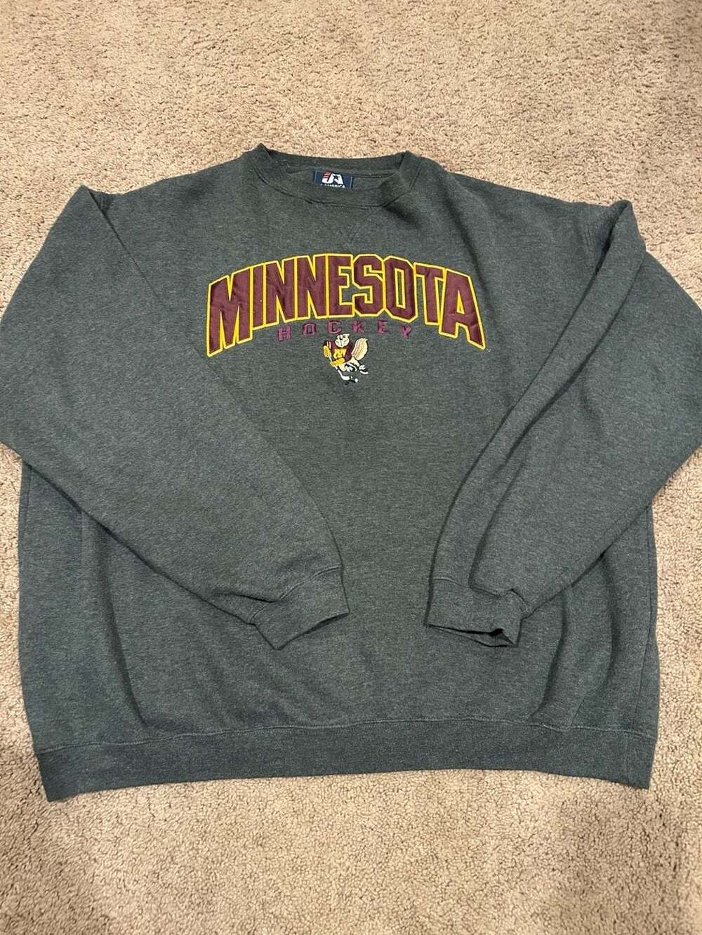 J. America Minnesota Gophers Hockey Crewneck Sweatshirt Gray XXL